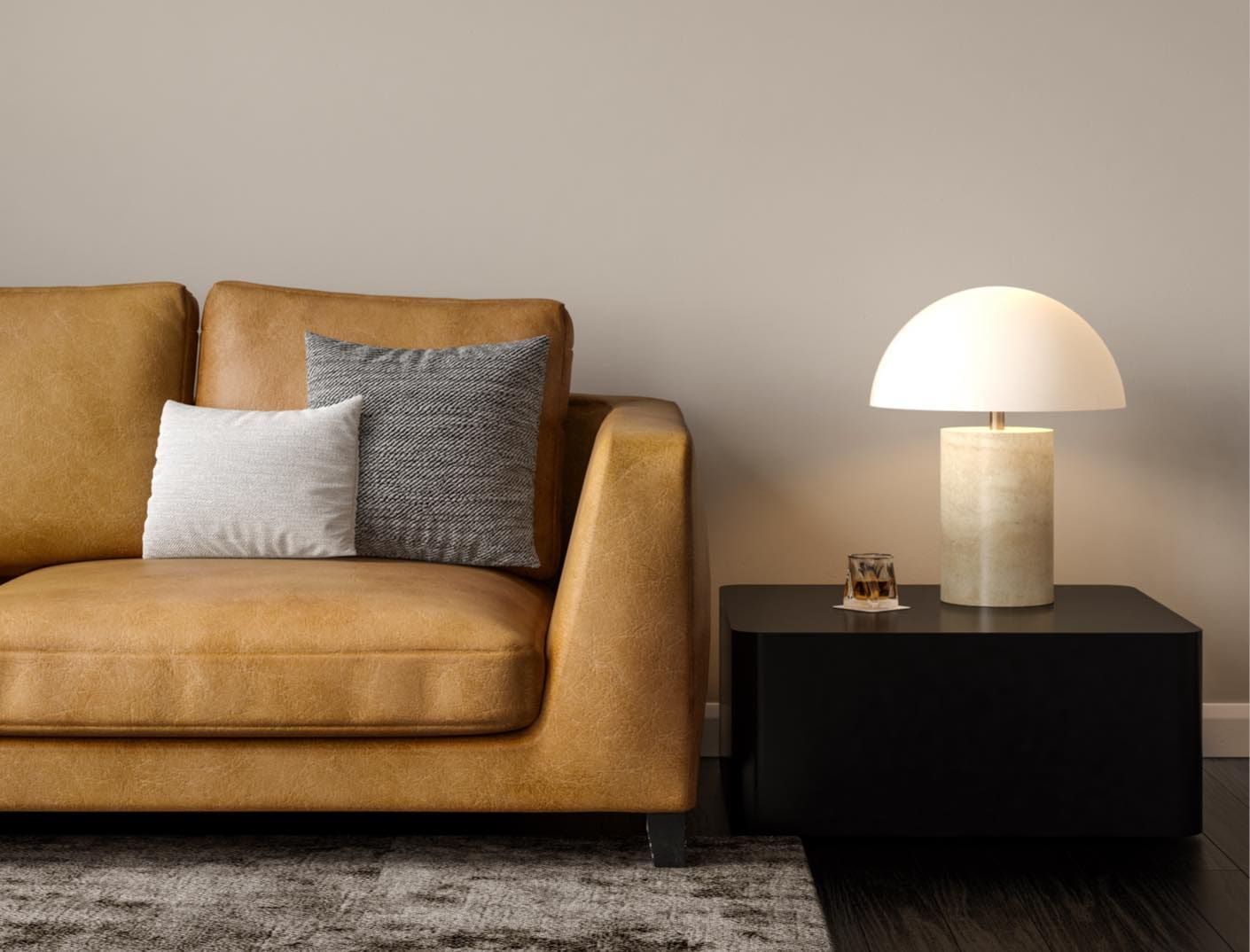 orange couch in living room of home